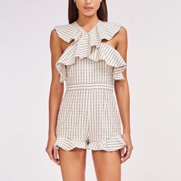 Amur Pants - Amur Marlee Black White Stripes Popover Ruffled Flutter Sleeveless Romper Size 2